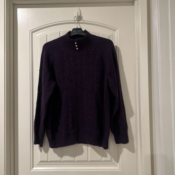 Karen Scott Women Beaded Long Sleeve Mock Neck Pullover Sweater Purple Size L - Picture 3 of 6